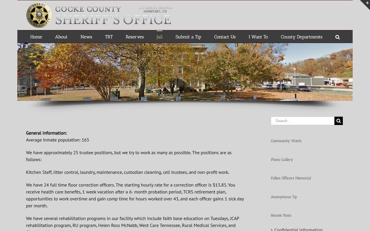 Cocke County Jail Mugshots and jail information page