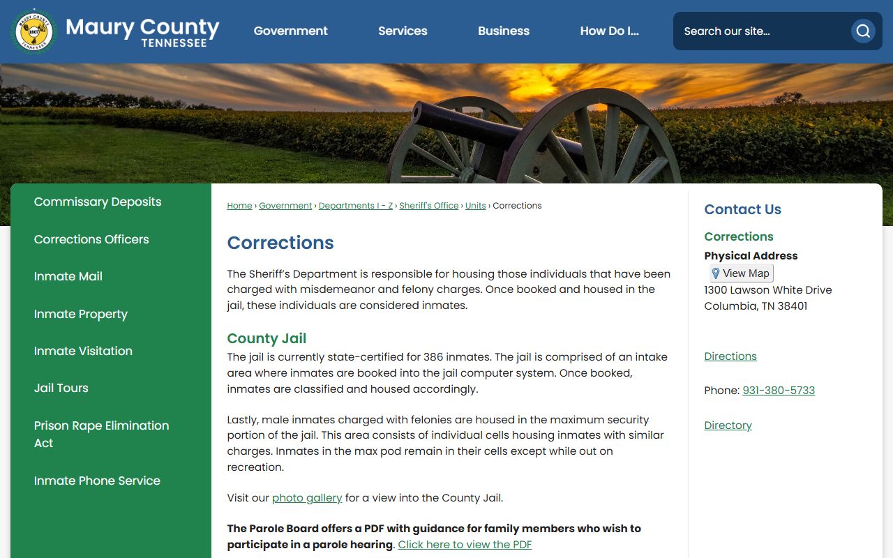 Maury County jail mugshots and corrections page