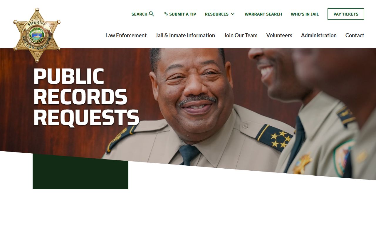 Shelby County jail mugshots and records request page